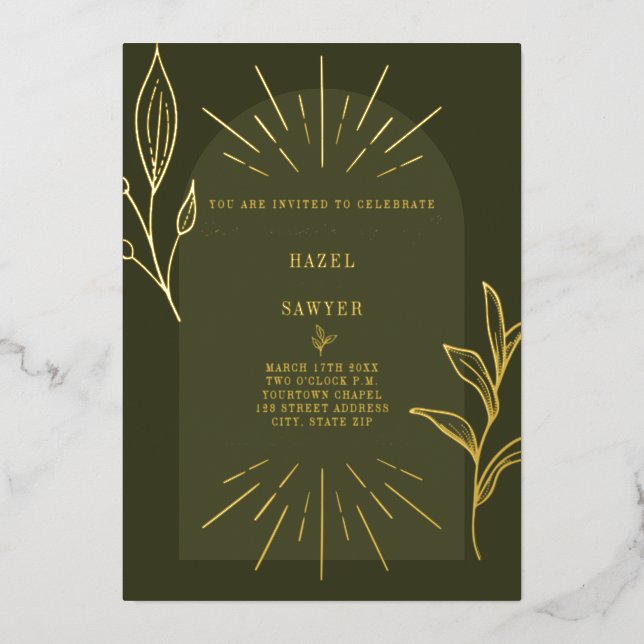 Line Art Arch Botanic Green Folieneinladung (Vorderseite)