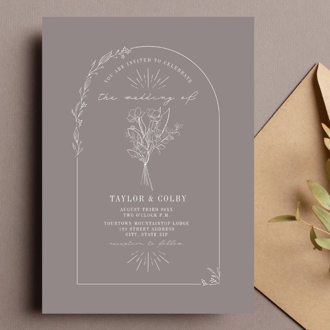 Line Art Arch Bouquet Amethyst Wedding Einladung (Von Creator hochgeladen)