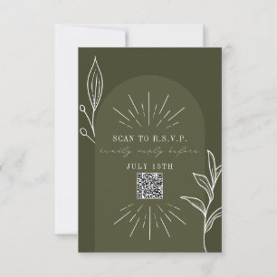 Line Art Arch Green Wedding QR Code RSVP Karte