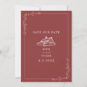 Line Art Barn Mute Red Farm Hochzeit Save The Date