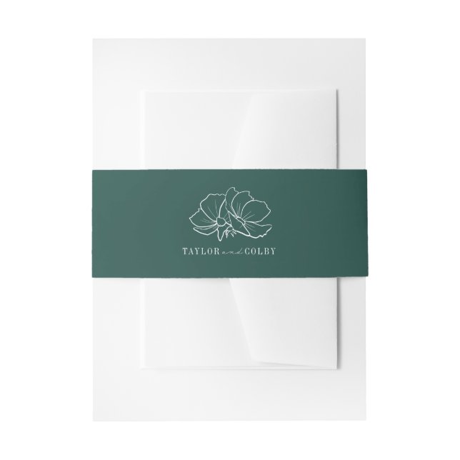 Line Art Blume Emerald Jewel Tone Wedding Einladungsbanderole (Vorderseite Beispiel)