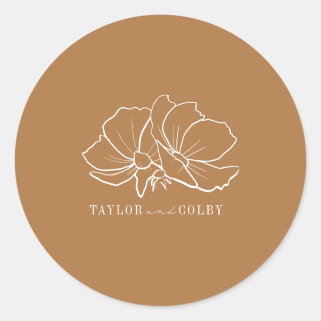 Line Art Blume Goldenrod Hochzeit Runder Aufkleber (Vorderseite)
