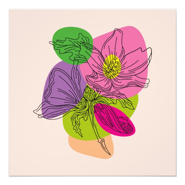 Line Art Bright Hibisken Blume Fotodruck (Vorne)