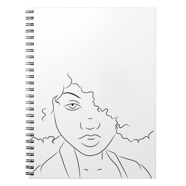 Line Art Curly Hair Girl Notizblock (Vorderseite)