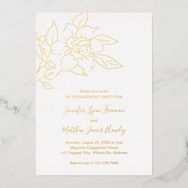 Line Art Floral Elegante Engagement Party Folieneinladung (Vorderseite)