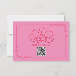 Line Art Floral Pink + Red Wedding RSVP Karte