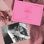 Line Art Floral Wedding Pink   Red Save The Date<br><div class="desc">Illustration von Blume mit botanischen Linien. Der Hintergrund ist rosa.</div>