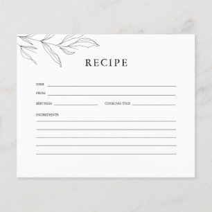 Line Art Foliage Brautparty Rezept Card