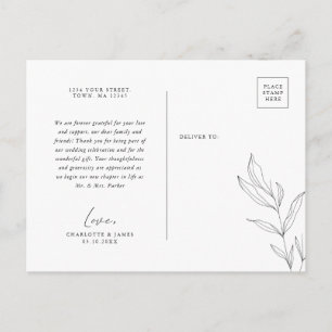 Line Art Foliage Leaf Danke Postcard Einladungspostkarte