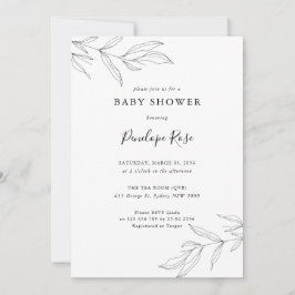 Line Art Foliage Leaf Kinderdusche Einladung