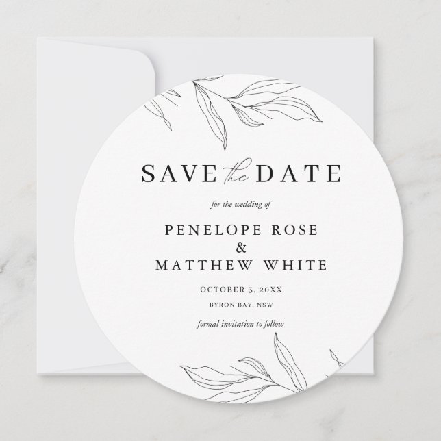 Line Art Foliage Leaf Save the Date Einladung (Vorderseite)