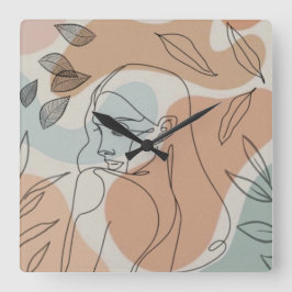 Line Art Frau Blätter Uhr