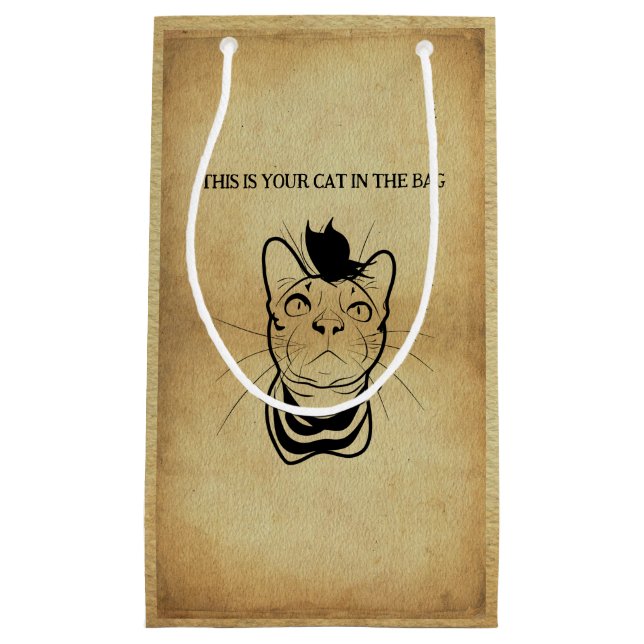 LIne Art Funny Cat In der Tasche Personalisiert Kleine Geschenktüte (Vorderseite)