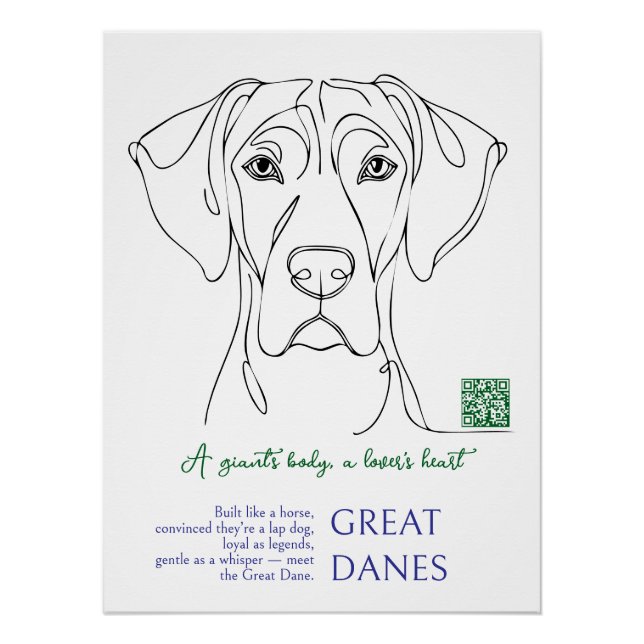 Line Art Great Dane Poster  (Vorderseite)