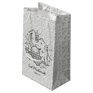 Line Art Happy EID Moubarak Blanc Petit Cadeau Sac