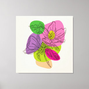 Line Art Hibisken Blume mit hellen Punkten Leinwanddruck