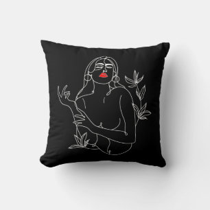 Line Art illustriert. Frau in Schwarz-Weiß Kissen