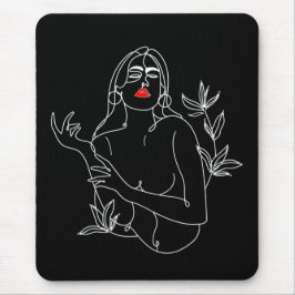 Line Art illustriert. Frau in Schwarz-Weiß Mousepad
