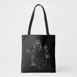 Line Art illustriert. Frau in Schwarz-Weiß Tasche