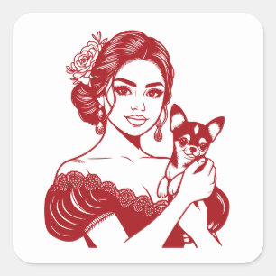 Line Art Latina Hispanic Erbe Monat Quadratischer Aufkleber