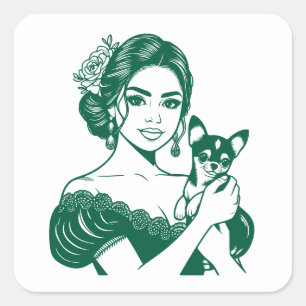 Line Art Latina Hispanic Erbe Monat Quadratischer Aufkleber