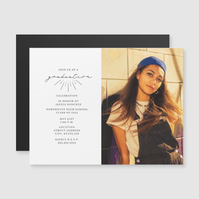 Line Art Magnetic Graduation Party Invitation phot (Devant / Derrière)