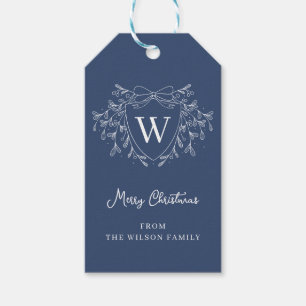 Line art mistletoblue & white Christmas Wappen Geschenkanhänger