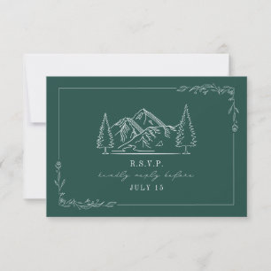 Line Art Mountains Aquamarin Wedding RSVP Karte