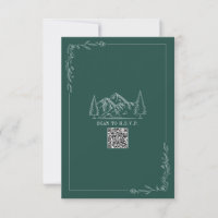 Line Art Mountains Emerald QR Code Wedding RSVP
