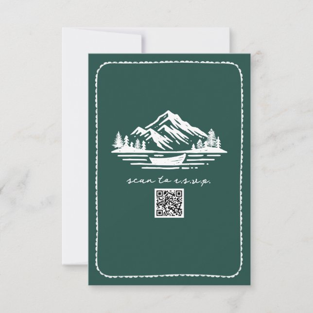 Line Art Mountains Kanu QR Code Hochzeit RSVP (Vorderseite)
