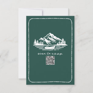 Line Art Mountains Kanu QR Code Hochzeit RSVP Karte