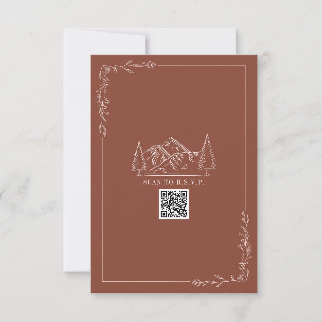 Line Art Mountains Terracotta QR Code Wedding RSVP (Vorderseite)