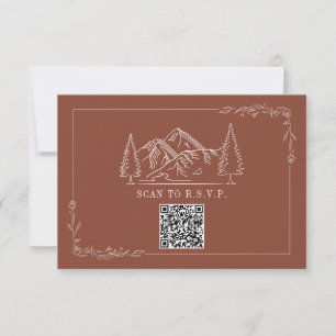Line Art Mountains Terracotta QR Code Wedding RSVP
