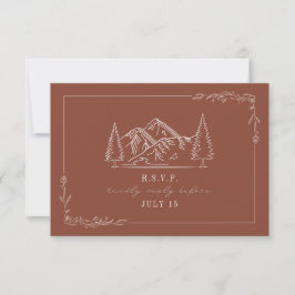 Line Art Mountains Terracotta Wedding Carte RSVP