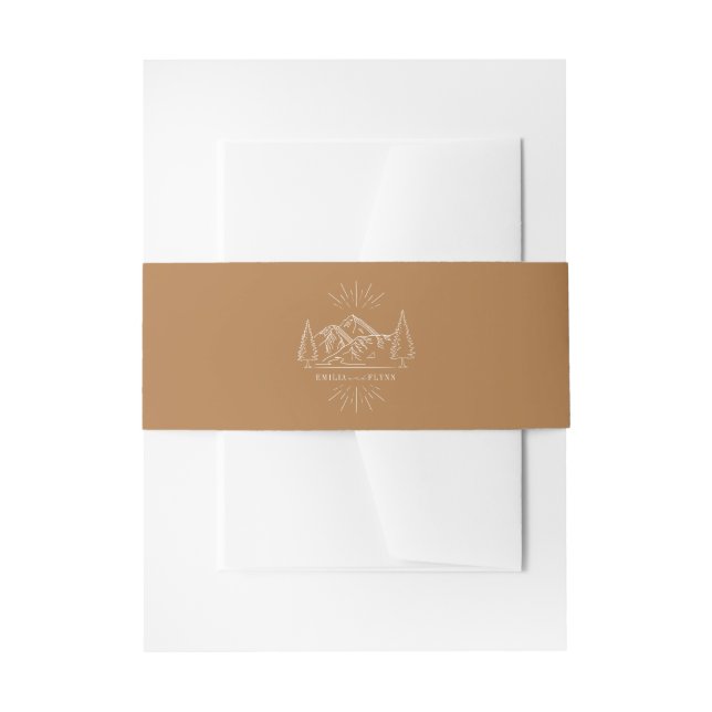 Line Art Mountains Wedding Goldenrod Hochzeit Einladungsbanderole (Vorderseite Beispiel)