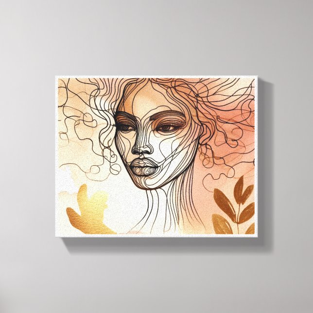 Line Art of Woman's Face 2 Stretched Canvas Print Leinwanddruck (Vorderseite)