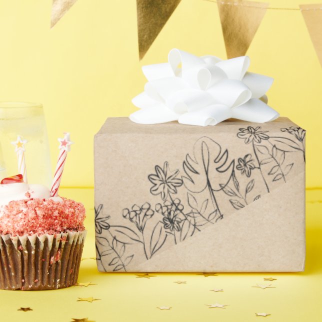  Line Art on Kraft Paper  Geschenkpapier (Geburtstagsparty)