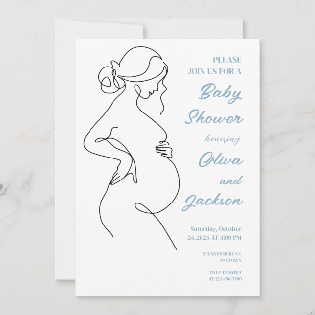Line Art Pregnancy Minimalistisch Baby Dusche Einladung (Vorderseite)