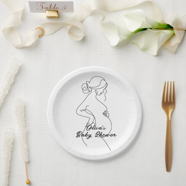 Line Art Pregnancy Silhouette Kinderdusche Pappteller (Hochzeit)
