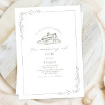Line Art Rustic Barn Sage Green White Wedding Einladung<br><div class="desc">Illustration der Scheune oben mit der Linie botanische Grenze in Salbei grün. Der Hintergrund ist weiß.</div>