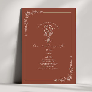 Line Art Rustic Terracotta Lobster Beach Hochzeit Einladung