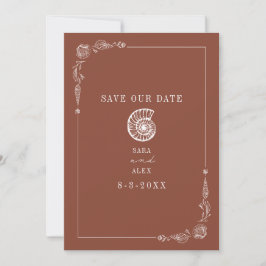 Line Art Seashell Terracotta Rustic Beach Wedding Save The Date