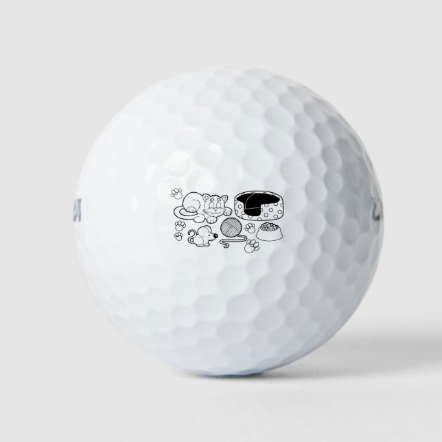 Line Art Tiere Katzen Hunde Maus Haustier Katzen B Golfball (Vorderseite)