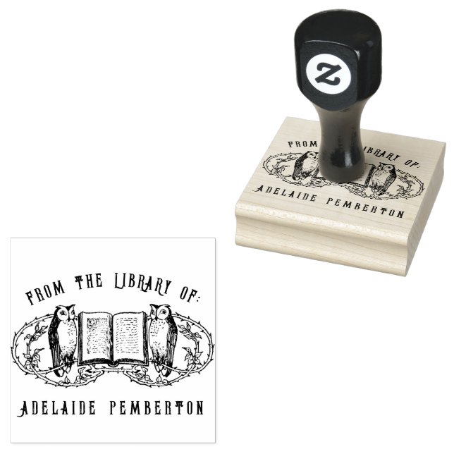 Line Art Two Owls Book Gummistempel (Stempel)