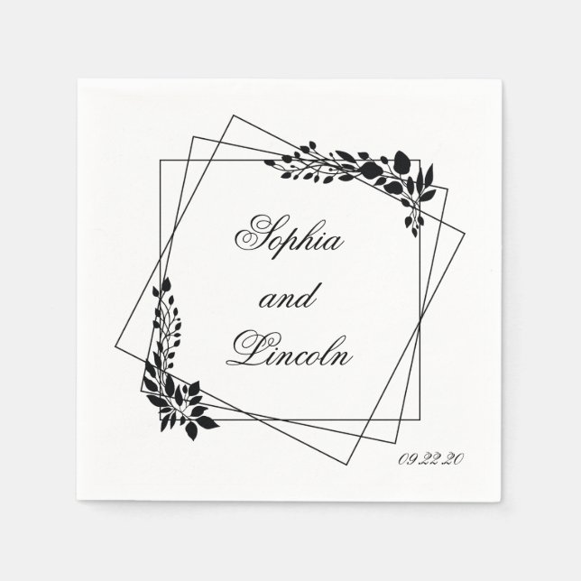 Line Art Wedding Floral Serviette (Vorderseite)