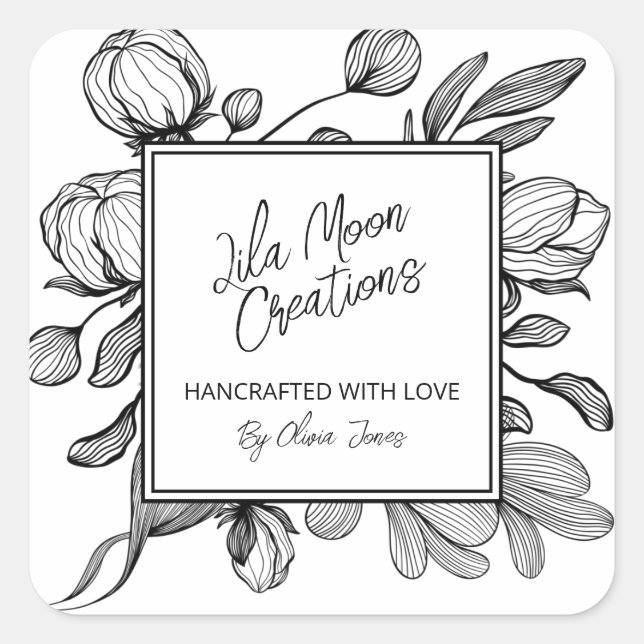 Line Art White Branding Labels Quadratischer Aufkleber (Vorderseite)