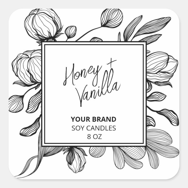 Line Art White Soy Candle Labels Quadratischer Aufkleber (Vorderseite)