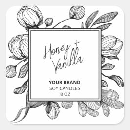 Line Art White Soy Candle Labels Quadratischer Aufkleber