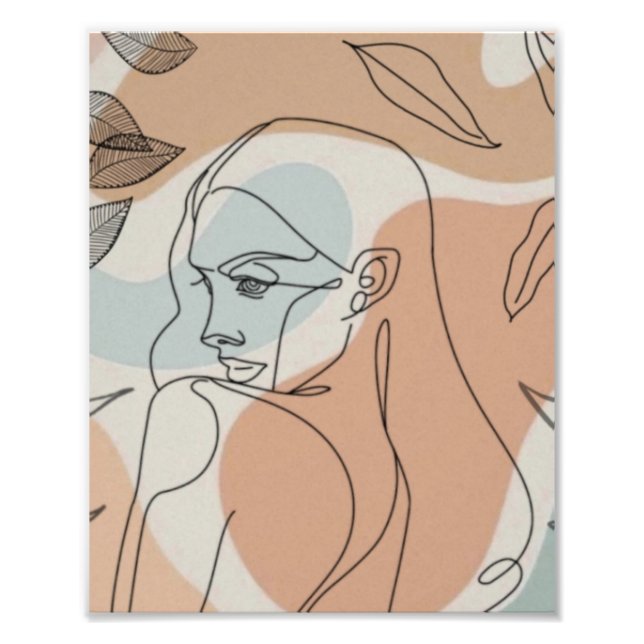 Line Art Woman & Blätter Foto Erweiterung (Vorne)