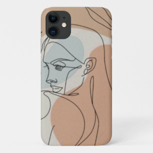 Line Art Woman über orange und grüne Hintergrund Case-Mate iPhone Hülle